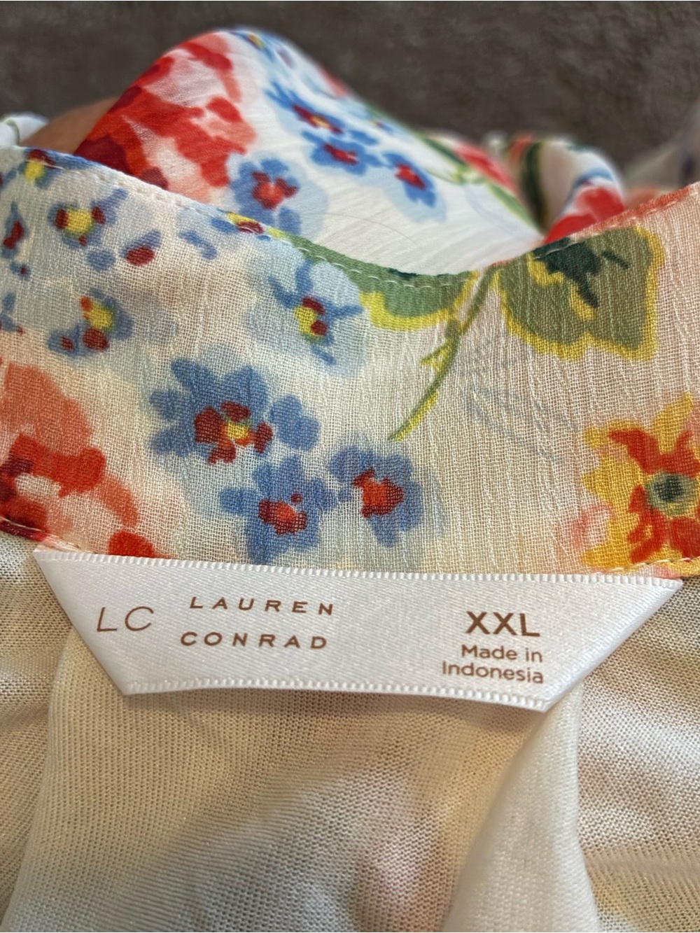 New w/ Tag LC Lauren Conrad Floral Square-Neck Blouse with Coral and Green - Picture 6 of 8